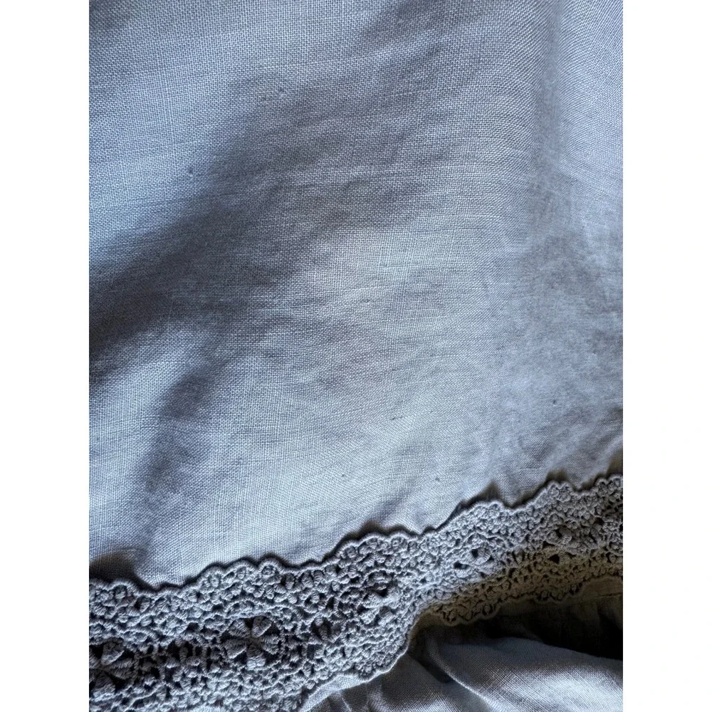 GreenRow Shabby Chic Pearl Blue Linen Ruffle Crochet Set of 2 Queen Pillow Cases